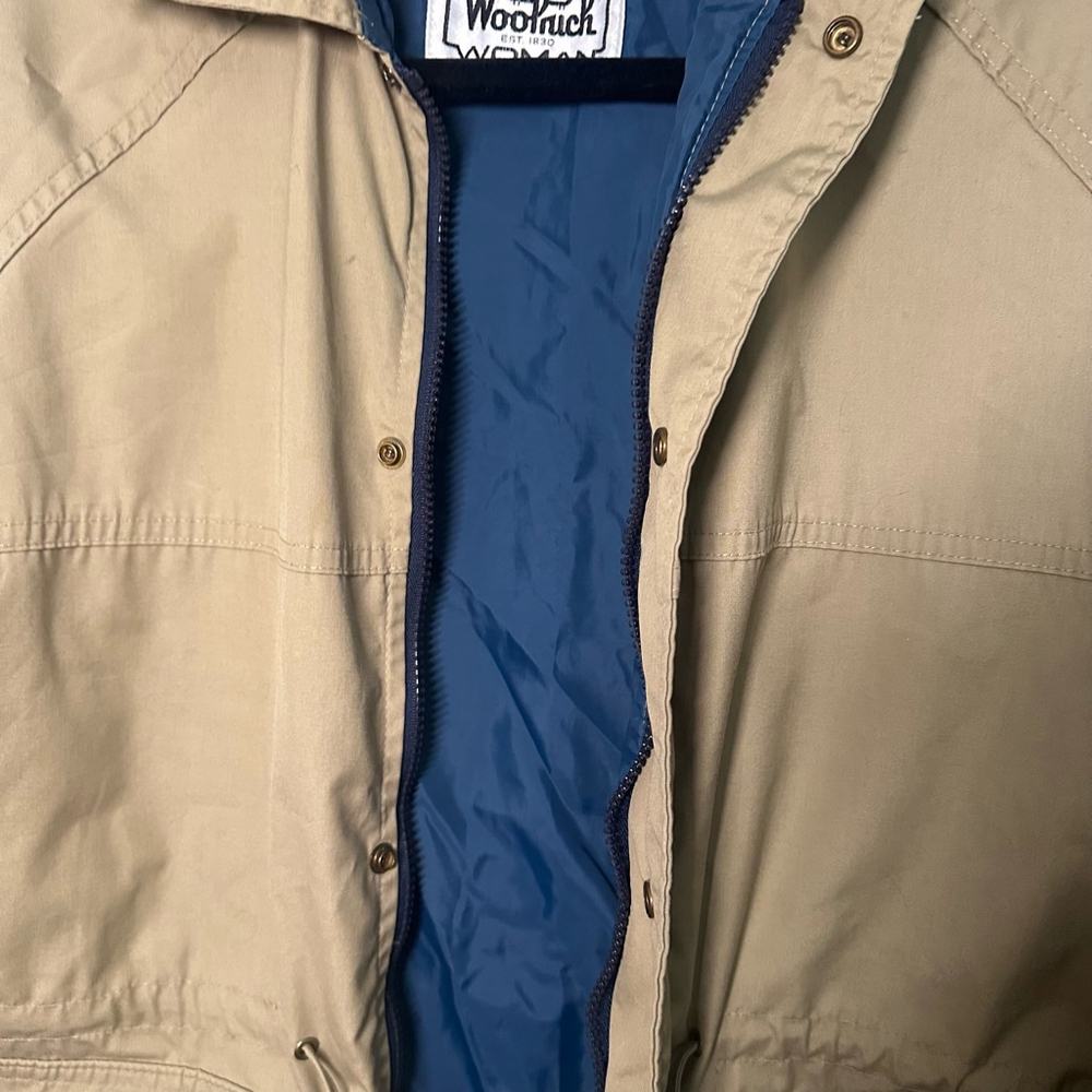 VINTAGE WOOLRICH Size M Khaki Zip Up Button Jacket with Waist Draw String - Picture 5 of 9